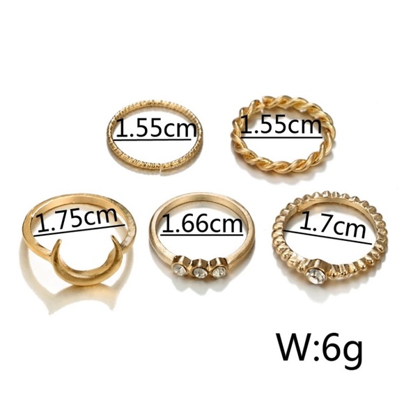5 piece Moon Ring Set - Picture 3 of 3
